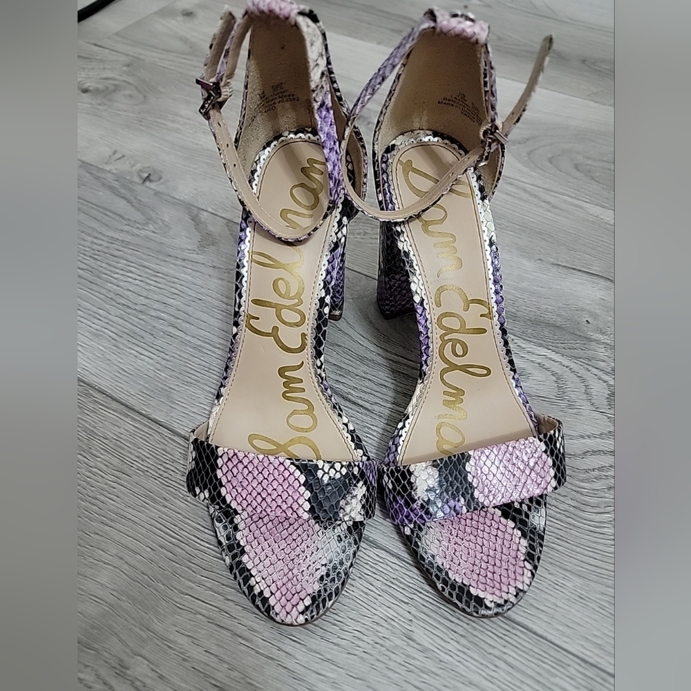 Sam Edelman Pink Snakeskin Block Heel Sandals Size 7.5